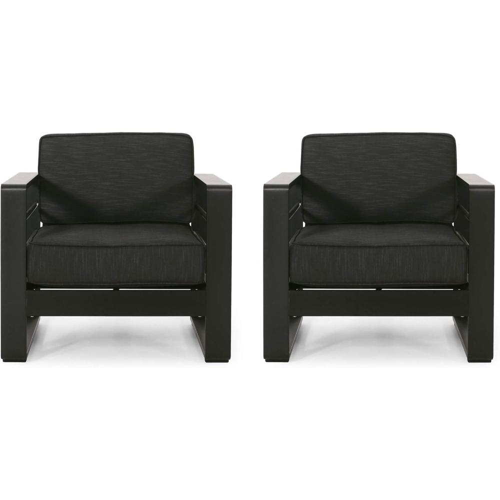 imageCheney Bay Outdoor Aluminum Club Chairs Set of 2 BlackBlack