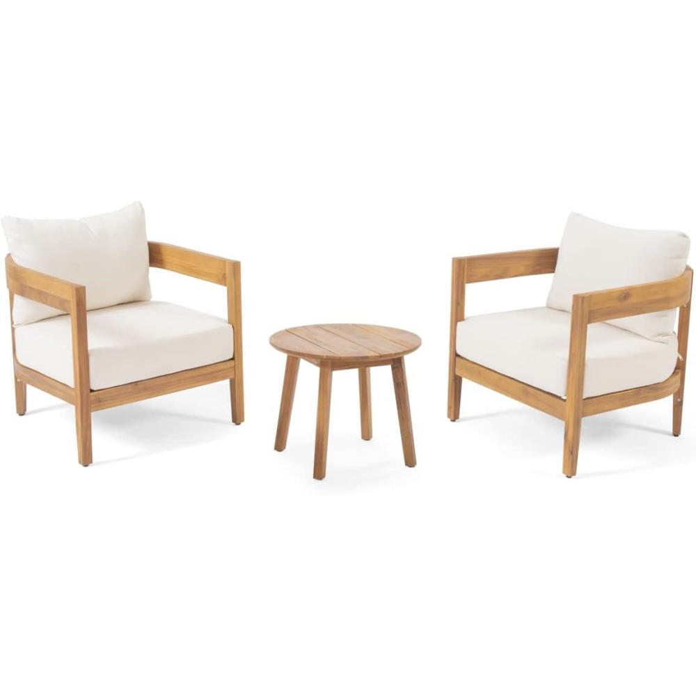 imageChristopher Knight Home 305538 Evelyn Mid Century Modern Fabric Arm Chair Beige Walnut ampamp Rosella Fabric Ottoman Linen