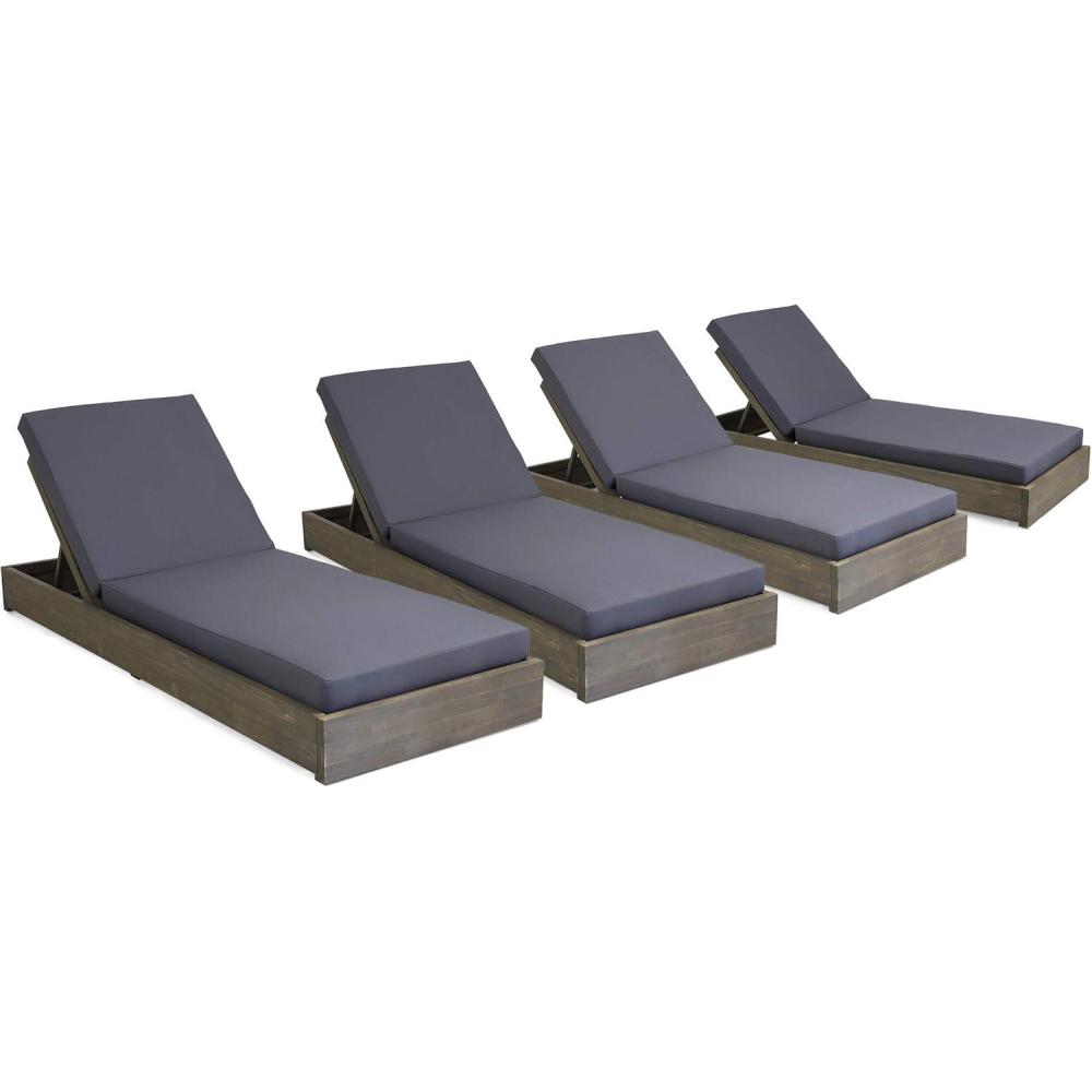imageChristopher Knight Home Abraham Outdoor Acacia Wood Chaise Lounge with Cushion Set of 4 Teak and CreamGray Finish Dark Gray