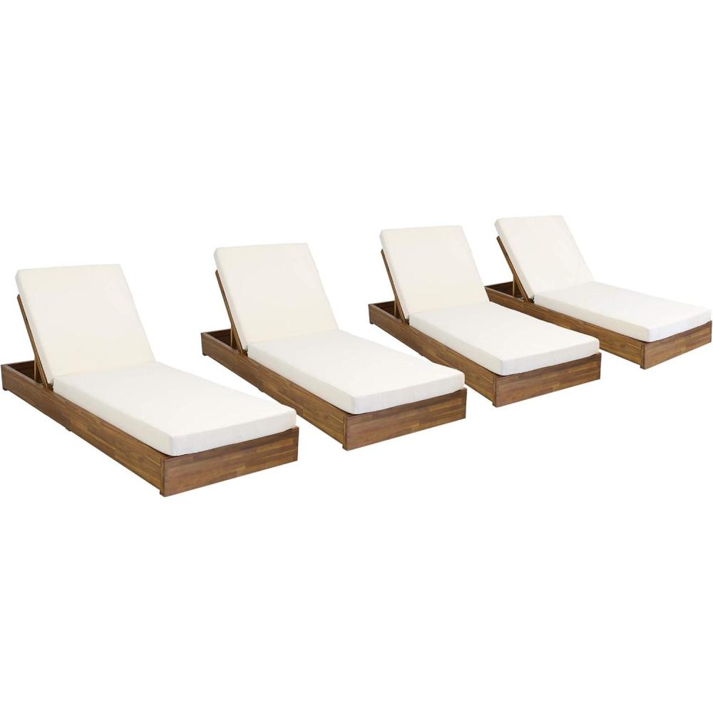 imageChristopher Knight Home Abraham Outdoor Acacia Wood Chaise Lounge with Cushion Set of 4 Teak and CreamTeak Finish Cream