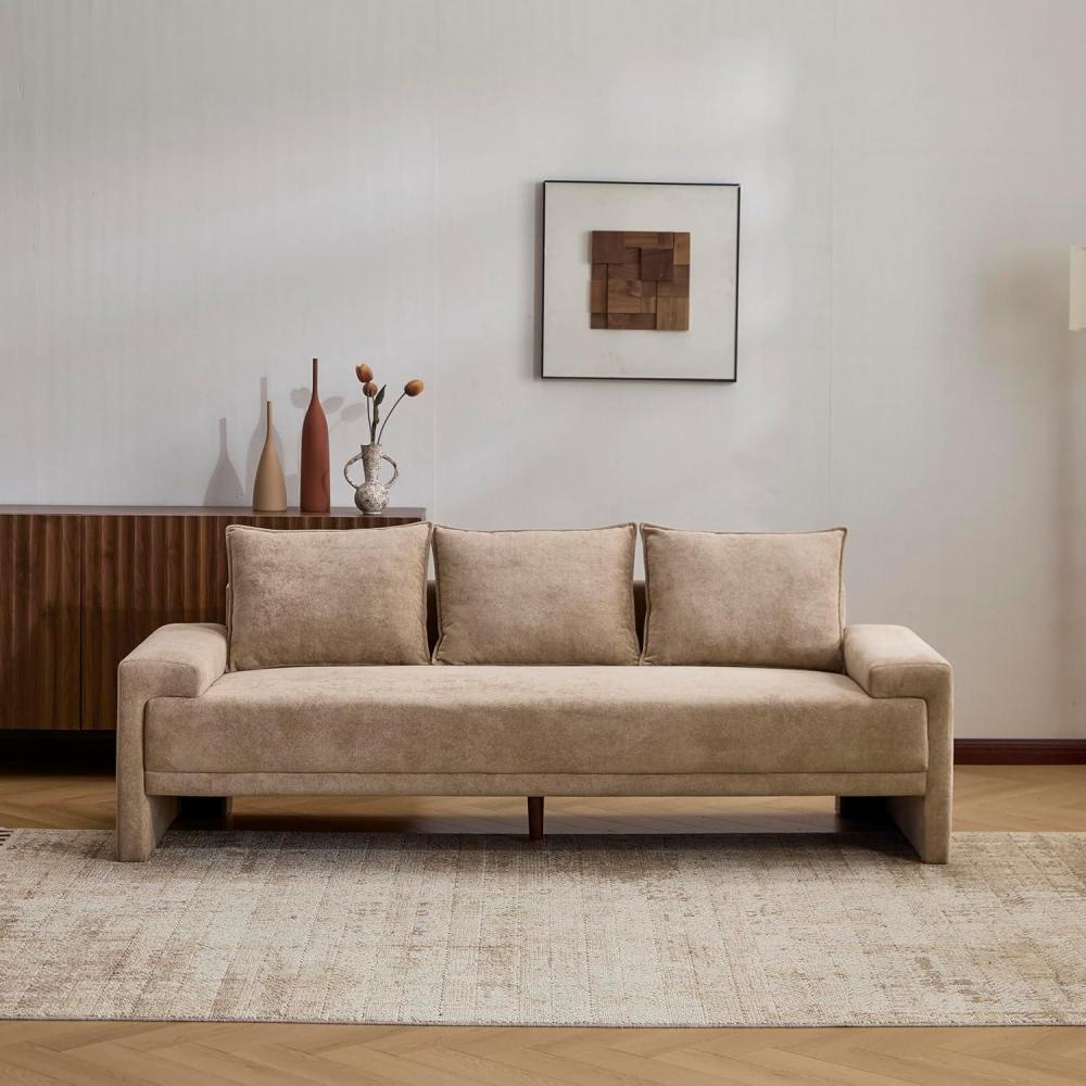 imageChristopher Knight Home Ahrab 84quot Upholstered Sofa with 3 Back Pillows Modern Fabric 3Seater Sofa Cozy Oversized Loveseat with Low Armrest Spacious Lounge Seating for Living Room Home Rest CamelCamel