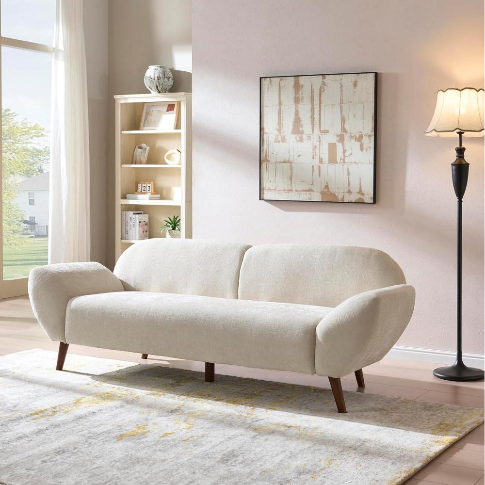 imageChristopher Knight Home Ahrac Curved Sofa Couch 8375 Modern Upholstered Fabric 3 Seater Sofa Cozy Oversized Loveseat with Wood Frame Lounge Seating for Living Room Home Rest Beige