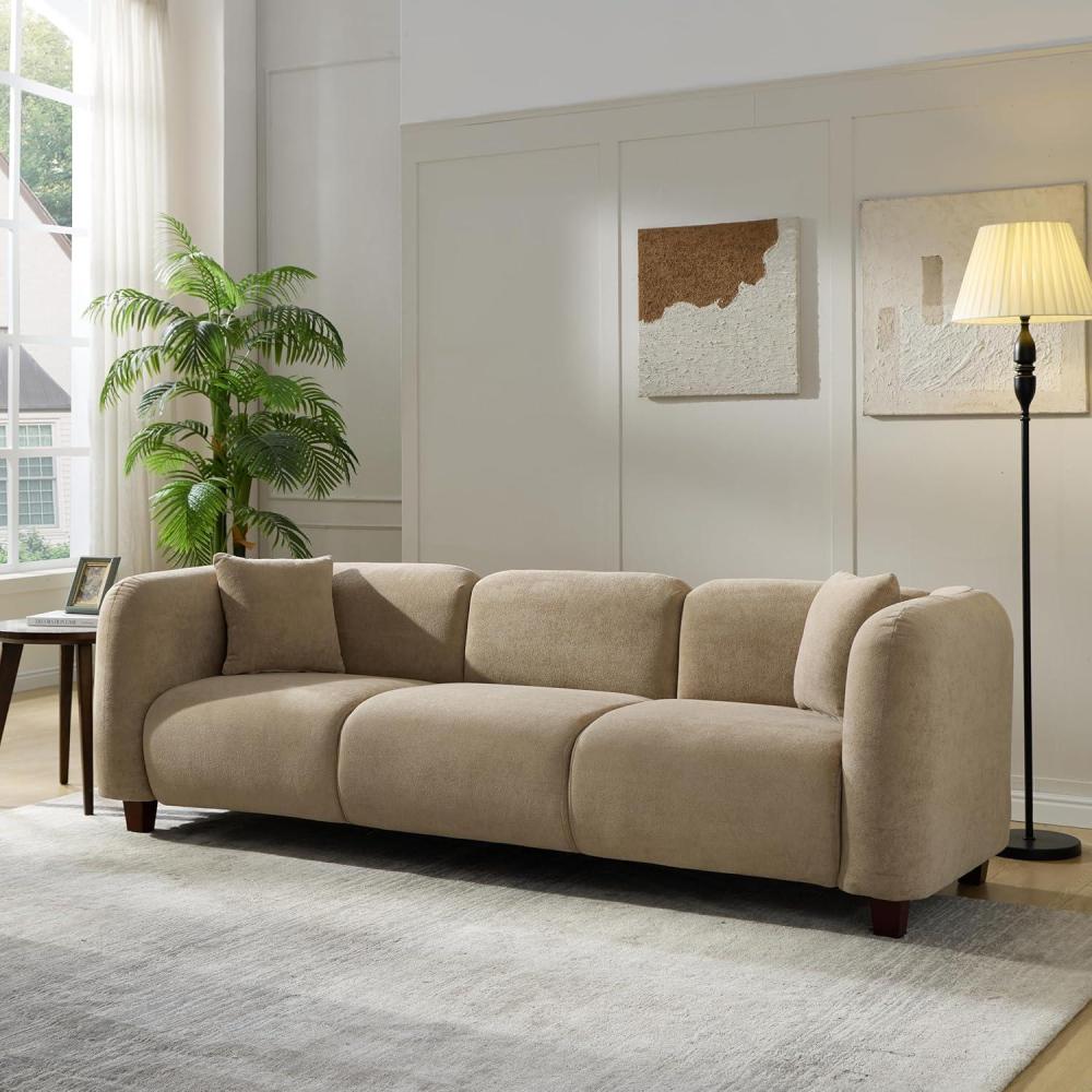 imageChristopher Knight Home Ahrai 3Seater Sofa Couch with 2 Pillows 87quot Wide Oversized Sofa for Living Room Modern Wood Frame Lounge Couch Comfy Spacious Fabric Upholstered Home Seating BeigeCamel