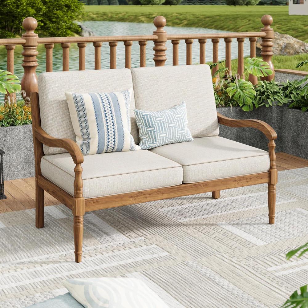 imageChristopher Knight Home Alice Acacia Wood Outdoor Loveseat Wooden Patio Loveseat Sofa Patio Furniture 2Seater Sofa with Thick Cushions Comfy Lounge Sofa Outdoor for 2 People Beige Natural