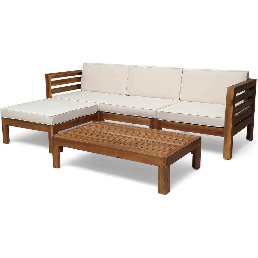 imageChristopher Knight Home Alice Outdoor 5 Piece Acacia Wood Sofa Set Teak Finish Beige