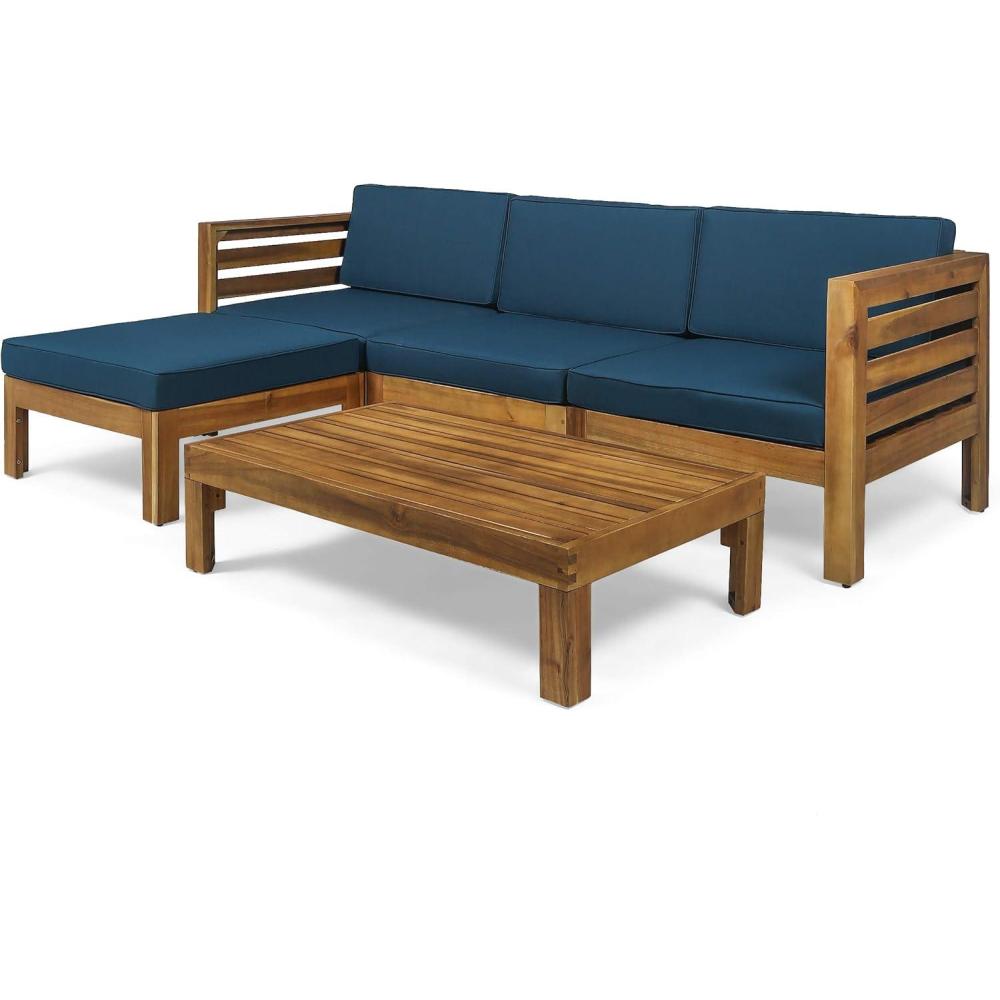 imageChristopher Knight Home Alice Outdoor 5 Piece Acacia Wood Sofa Set Teak Finish Dark Teal