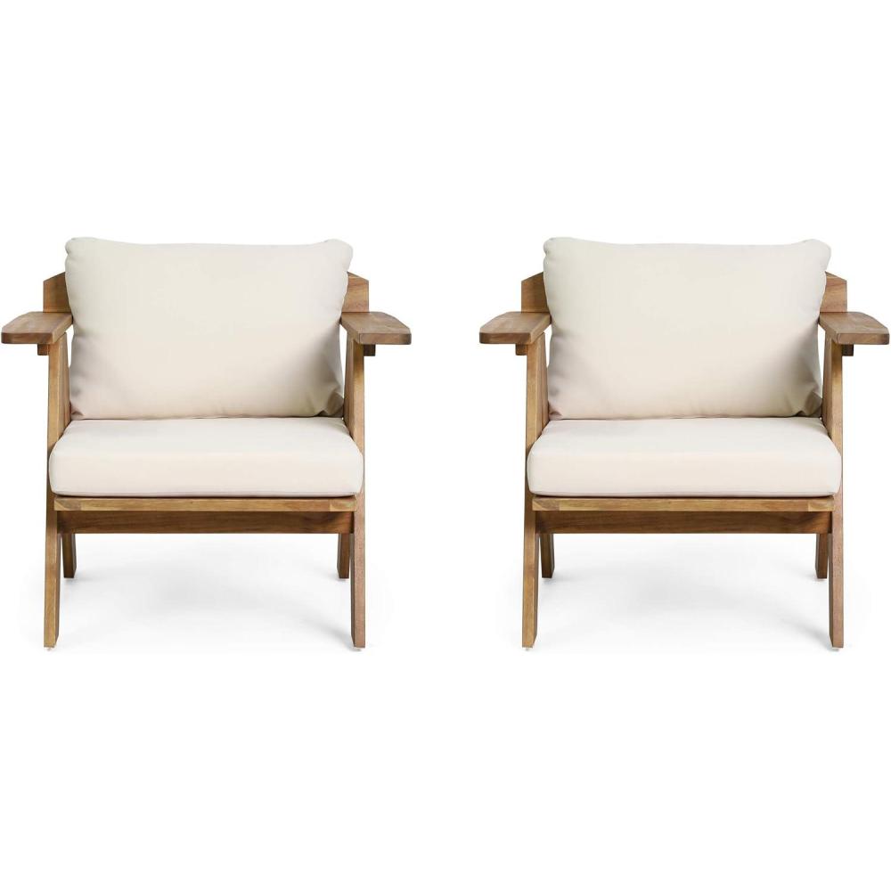 imageChristopher Knight Home Arcola Outdoor Club Chair with Cushion Acacia Wood TeakBeige Set of 2Chairs