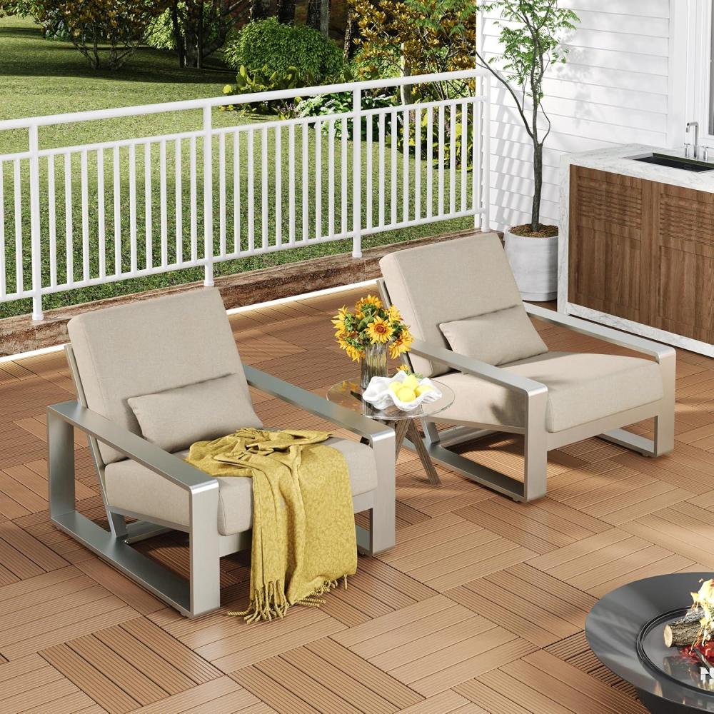 imageChristopher Knight Home Aspen Aluminum Outdoor Club Chair Set of 2 Lounge Chair Outdoor with Cushions Indoor Metal Accent Chair Tilt Backrest Recliner for Backyard Garden Balcony BlackGreySilverbeige