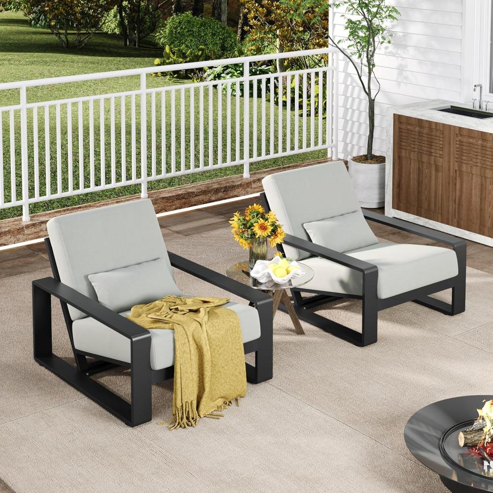 imageChristopher Knight Home Aspen Aluminum Outdoor Club Chair Set of 2 Lounge Chair Outdoor with Cushions Indoor Metal Accent Chair Tilt Backrest Recliner for Backyard Garden Balcony BlackGreyBlackgrey