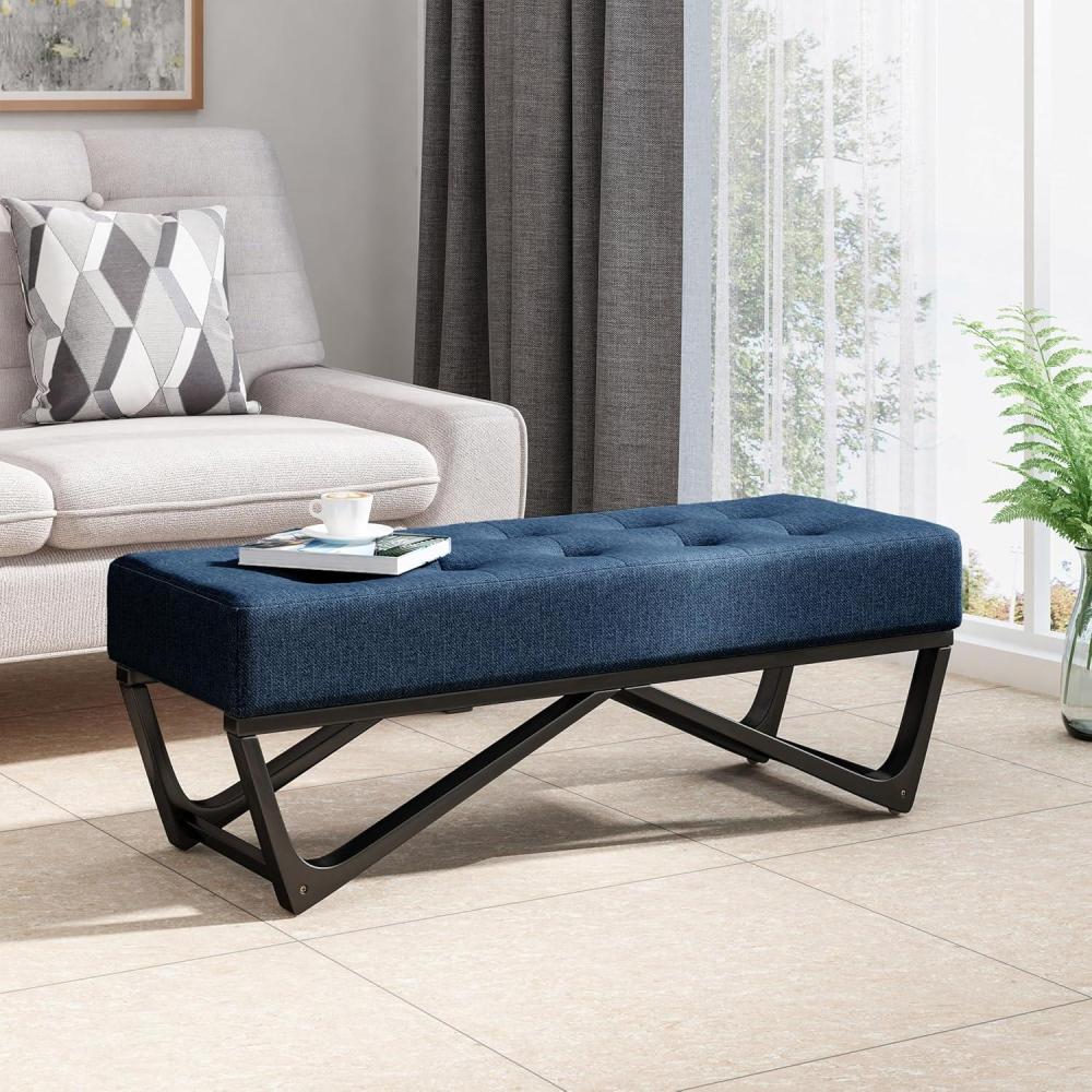 imageChristopher Knight Home Assis Upholstered Ottoman Bench Tufted Top Upholstered Ottoman Foot Stool for Bedroom Home Office Modern Coffee Table for Living Room Navy Blue