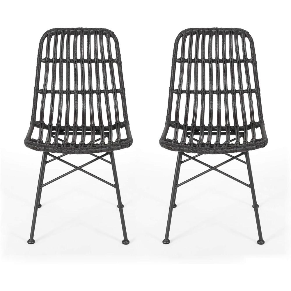 imageChristopher Knight Home Assisi Indoor Wicker Dining Chairs Set of 2 Gray and BlackGray and Black