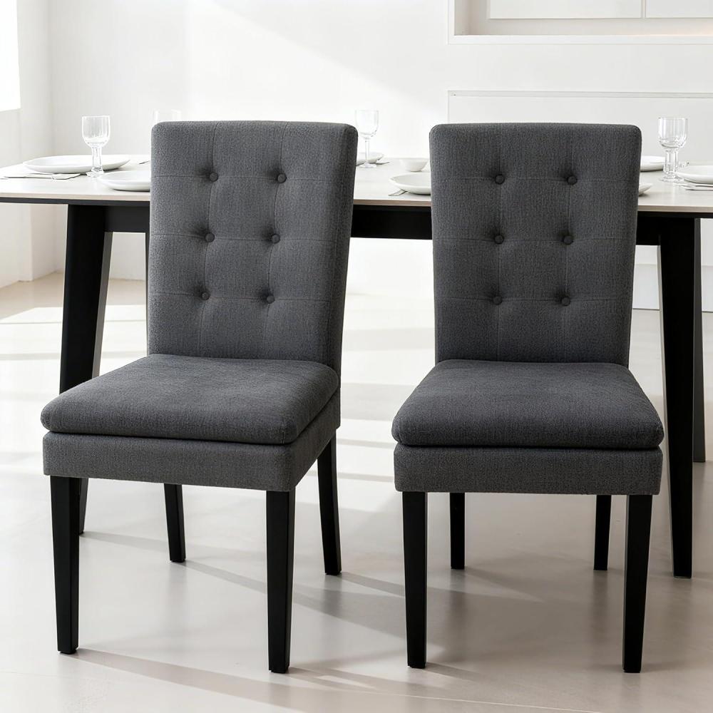 imageChristopher Knight Home Badin MidCentury Modern Upholstered Dining Chair Set of 2 Wooden Kitchen Armless Chair High Back Slipper Chair with Padded Seat Charcoal GreyCharcoal Grey