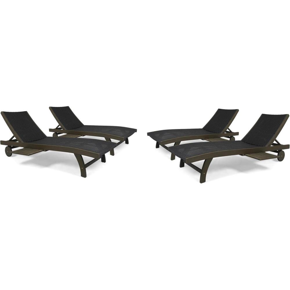 imageChristopher Knight Home Banzai Outdoor Wicker and Wood Adjustable Chaise Lounge with PullOut Tray Set of 4