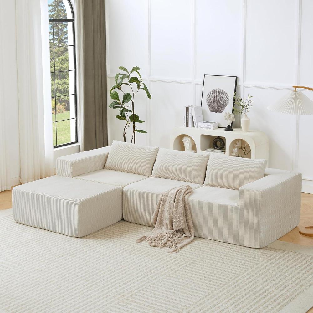 imageChristopher Knight Home Bard 107 Lounge Sofa Couch with Pillows Soft Seating 3Seater Compressed Modular Sectional Sofa with Armrests Comfy Boucle Upholstered Home Sofa No Assembly KhakiBeigeCorduroy