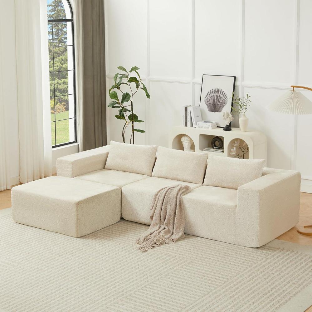 imageChristopher Knight Home Bard 107 Lounge Sofa Couch with Pillows Soft Seating 3Seater Compressed Modular Sectional Sofa with Armrests Comfy Boucle Upholstered Home Sofa No Assembly KhakiKhakiBoucle