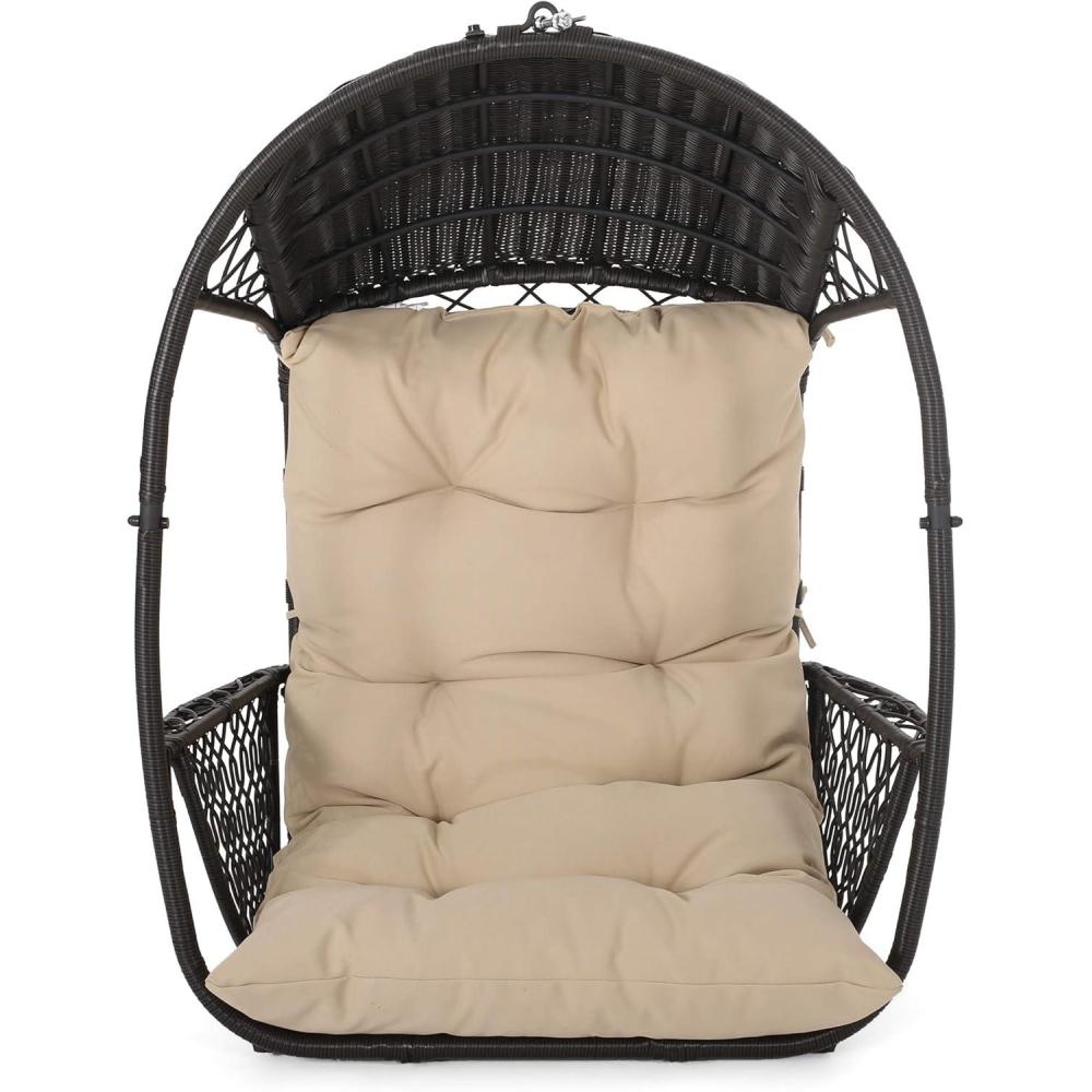 imageChristopher Knight Home Becky Wicker Hanging Chair with Cushion Stand Not Included Brown TanBrown Tan