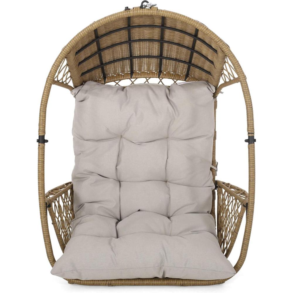 imageChristopher Knight Home Becky Wicker Hanging Chair with Cushion Stand Not Included Brown TanLight Brown Brown Beige