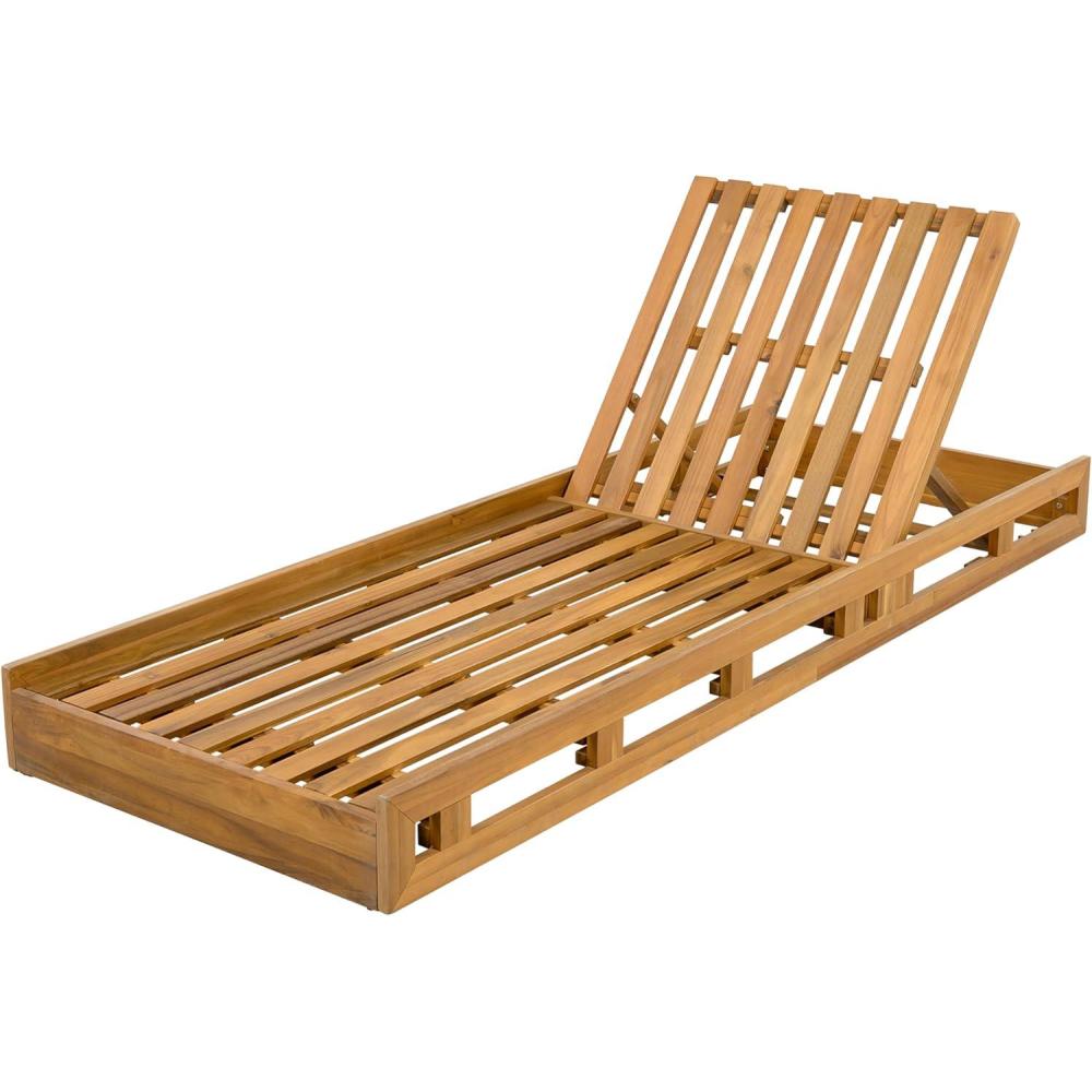 imageChristopher Knight Home Begat Chaise Lounge Chair Outdoor Acacia Wood Poolside Sun Lounger 79 Patio Recliner Chair Adjustable Backrest Single Lounge Sofa for Garden Backyard Teak Frame Only
