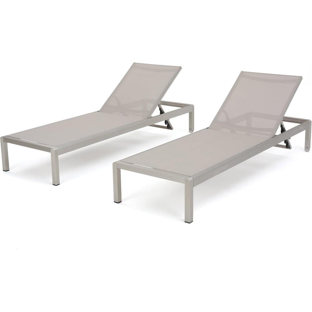 imageChristopher Knight Home Cape Coral Outdoor Aluminum Chaise Lounges with Mesh Seat 2Pcs Set Grey  Dark GreyGrey