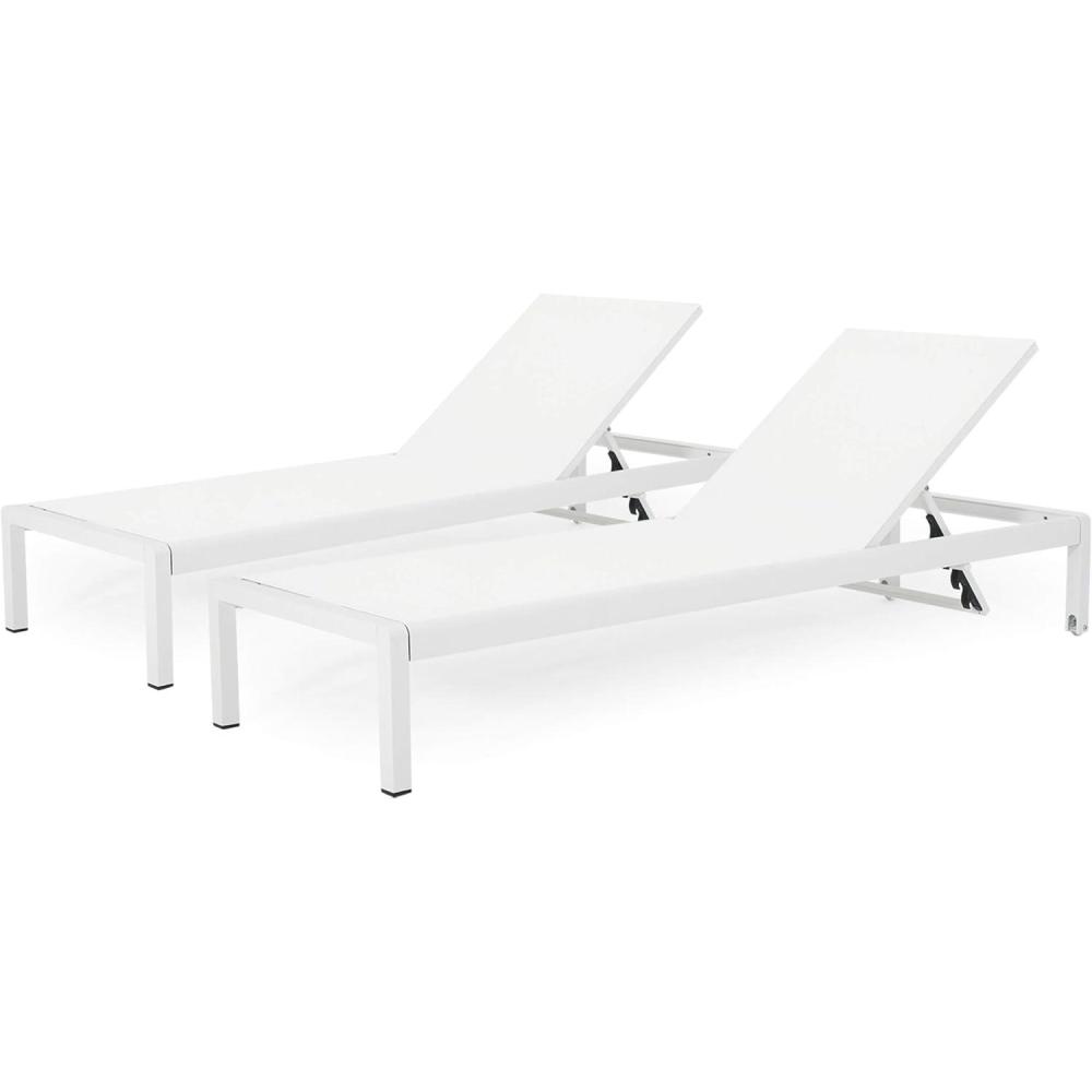 imageChristopher Knight Home Cape Coral Outdoor Aluminum Chaise Lounges with Mesh Seat 2Pcs Set Grey Dark GreyWhite