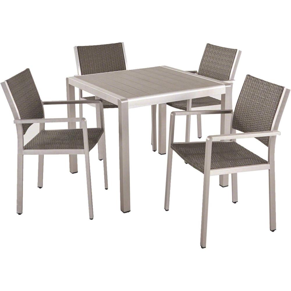 imageChristopher Knight Home Cape Coral Outdoor Aluminum and Wicker 4Seater Dining Set Silver and Gray