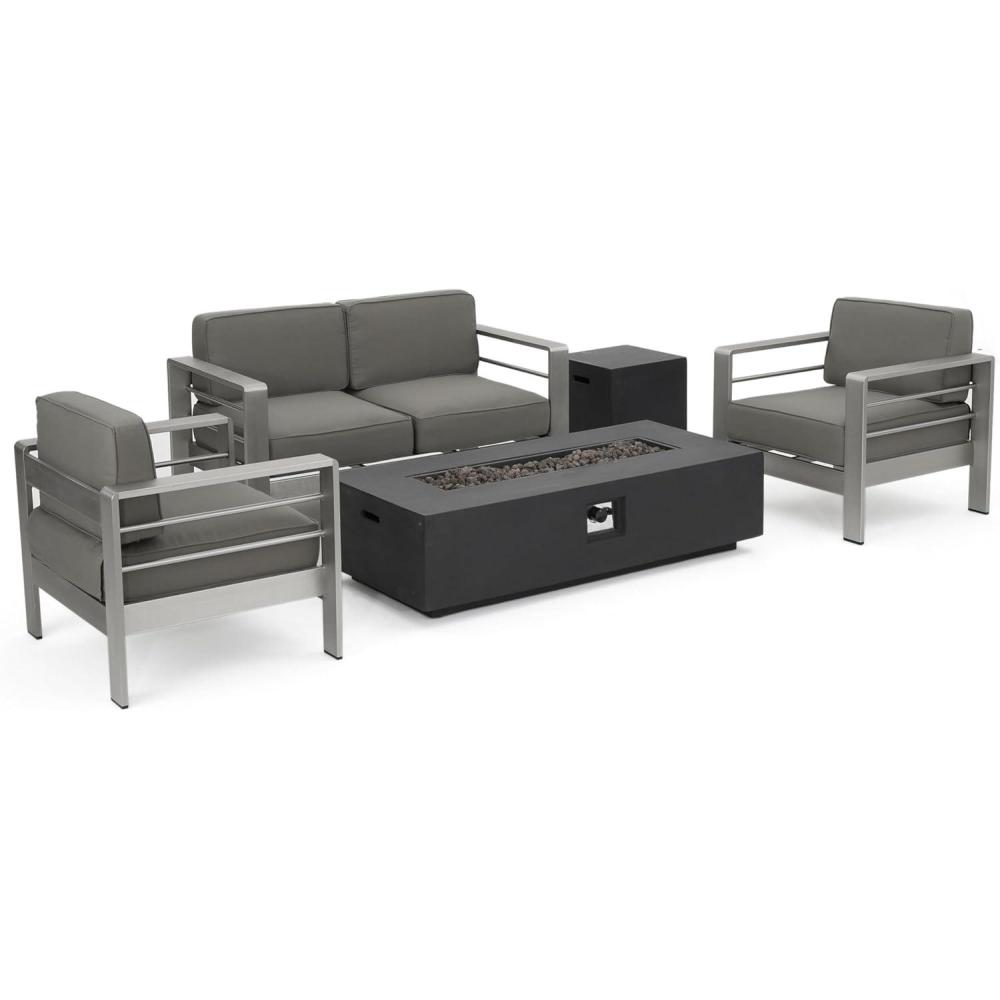 imageChristopher Knight Home Cape Coral Outdoor Chat Set with Fire Table 5Pcs Set Khaki Dark Grey