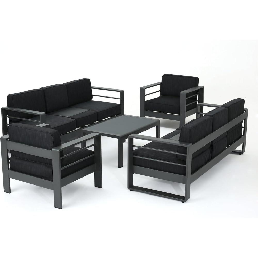 imageChristopher Knight Home Cape Coral Outdoor Grey Aluminum 5 Piece Conversation Set with Water Resistant Cushions