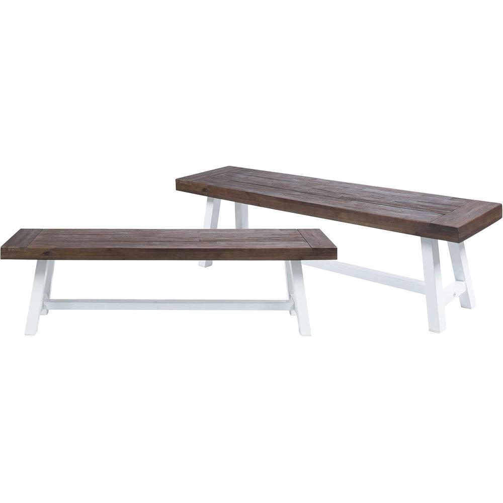 imageChristopher Knight Home Carlisle Outdoor Benches  Acacia Wood  Sandblasted Dark BrownWhite Set of 2
