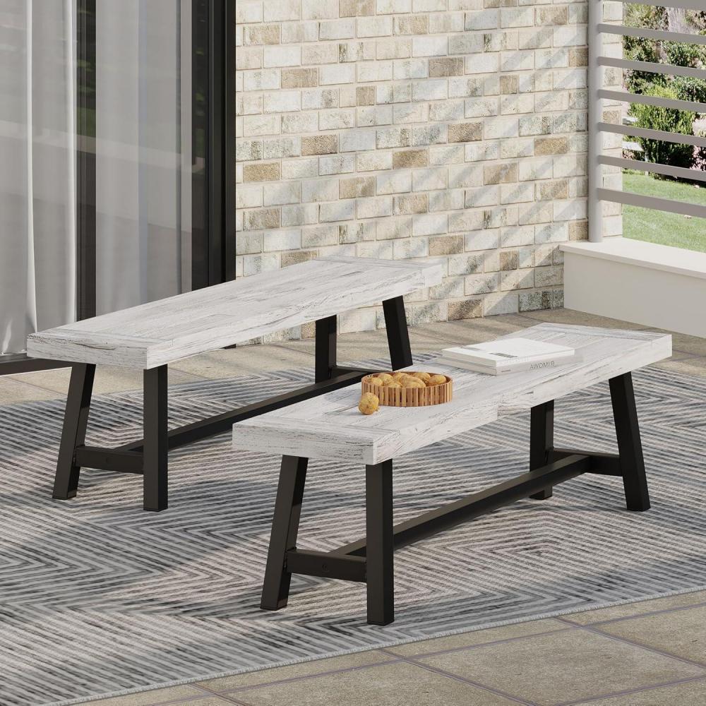 imageChristopher Knight Home Carlisle Outdoor Benches Acacia Wood Sandblasted Light GrayBlack Set of 2