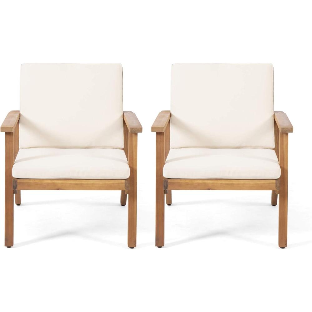 imageChristopher Knight Home Carlos Outdoor Acacia Wood Club Chairs with Cushions Set of 2 Brown Patina Finish CreamChairs