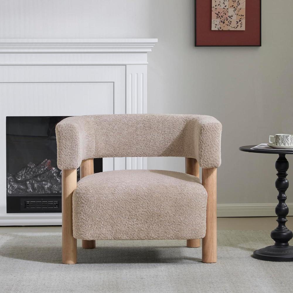 imageChristopher Knight Home Carly Low Profile Accent Chair Round Backrest Side Chair Living Room Armchair with Boucle Fabric Cushion Comfy Reading Chair for Bedroom Wooden Single Lounge Sofa WheatWheat