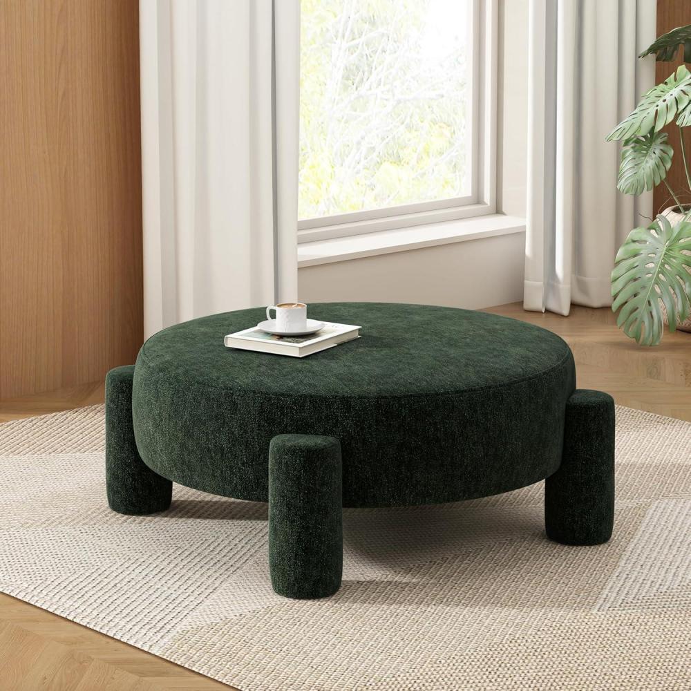 imageChristopher Knight Home Chobi Round Fully Ottoman Foot Stool Pouf Footstool Ottoman Seat Fabric Upholstered Foot Chair Round Footrest Modern Side Table for Living Room Bedroom Home Decor BeigeGreen