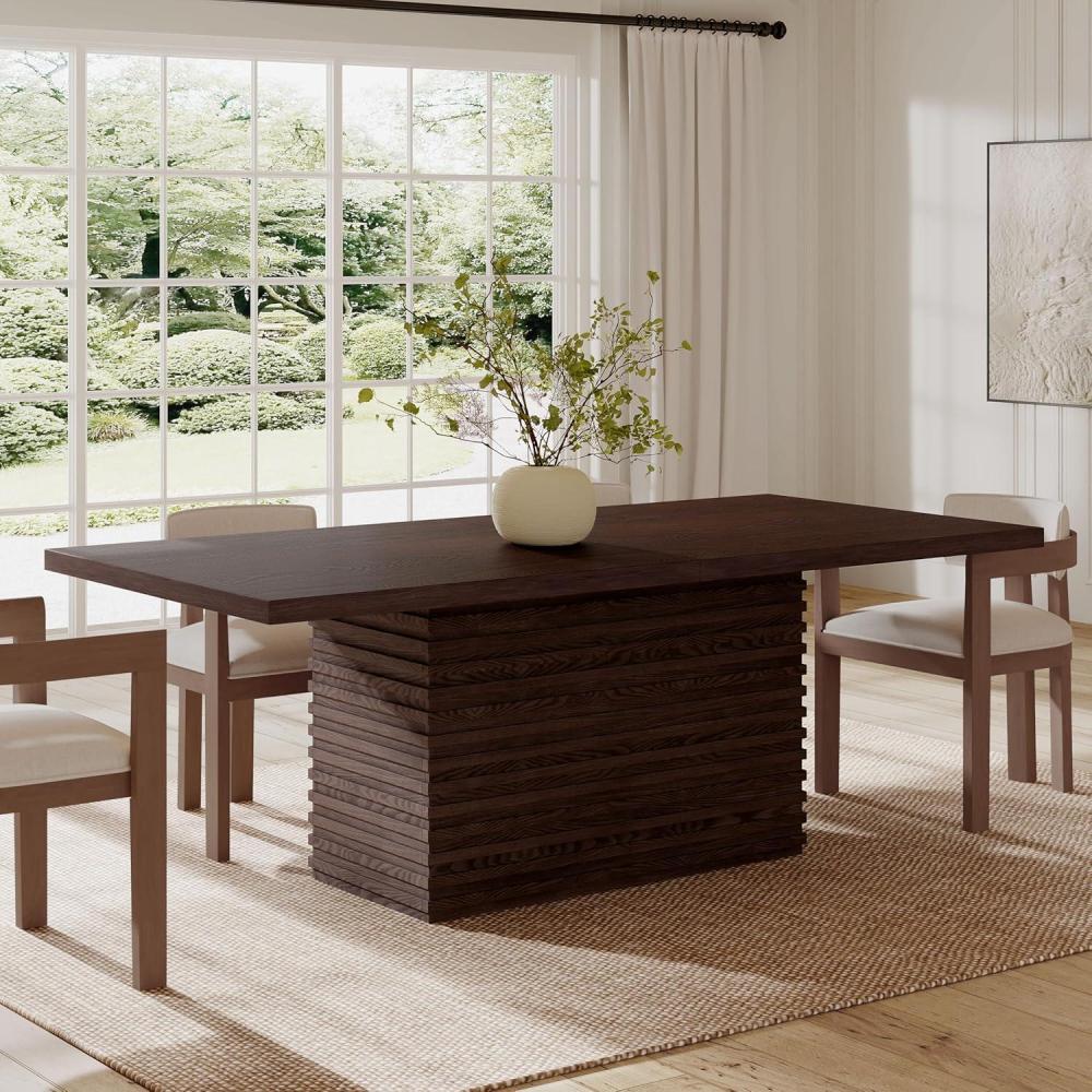 imageChristopher Knight Home Coad 84 inch Wooden Dining Table Modern Rectangular Kitchen Dinner Table for 68 People Wave Base Wooden Dining Furniture for Kitchen Office Conference Room Light NaturalEspresso