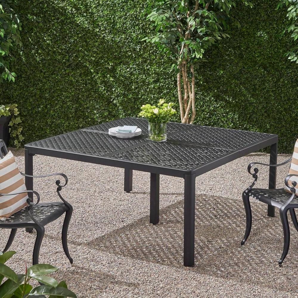 imageChristopher Knight Home Coadn Outdoor Aluminum Dining Table 61quot Square Patio Table with Woven Metal Tabletop Antique Matte Black Cast Aluminum Garden Table for Poolside ampamp Patio Dining