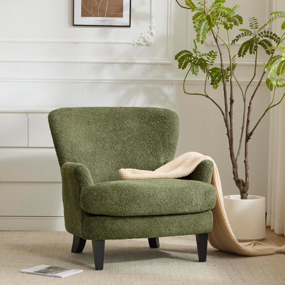 imageChristopher Knight Home Colby Boucle Upholstered Club Chair Living Room Accent Chair Wooden Frame Flared Armrest Plush Thick Cushion Reading Lounge Chair SpaceSaving Furniture Light BrownOlive Green
