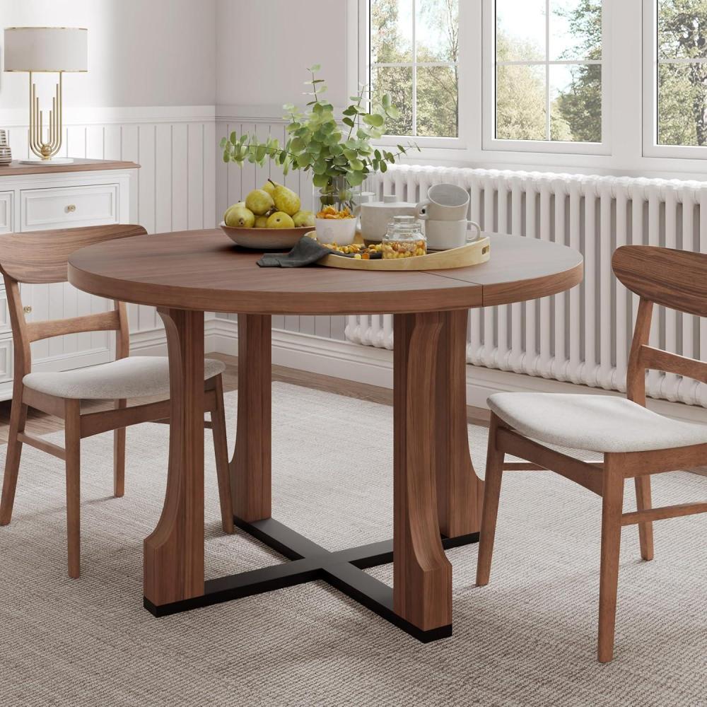 imageChristopher Knight Home Corale 48quot Round Dining Table for 4 Dining Room Table with Wooden Base Circle Farmhouse Dinner Furniture for Dining Room Kitchen Living Room Table Only NaturalBlackWalnut