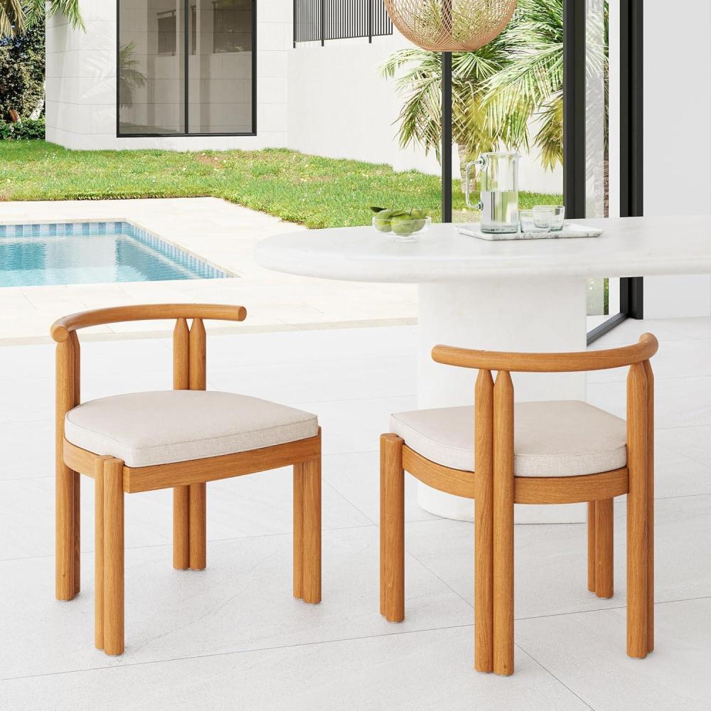 imageChristopher Knight Home Coves Acacia Wood Outdoor Dining Chair Set of 2 with Cushion Wood Kitchen Side Chair Multifunctional Patio Armless Chair Patio Furniture Set for Outdoor Dining Teak Beige