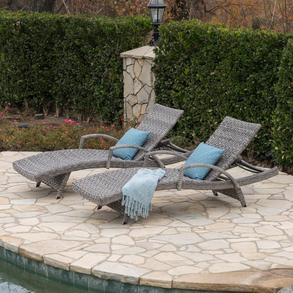 imageChristopher Knight Home Crete Outdoor Armless Aluminum Framed Wicker Chaise Lounges 2Pcs Set Grey