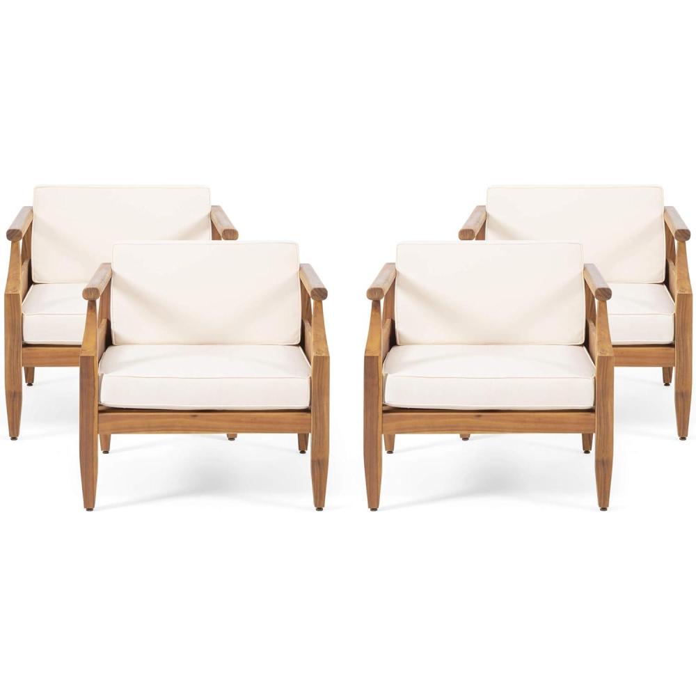 imageChristopher Knight Home Daisy Outdoor Club Chair with Cushion Set of 4 Teak Finish Cream