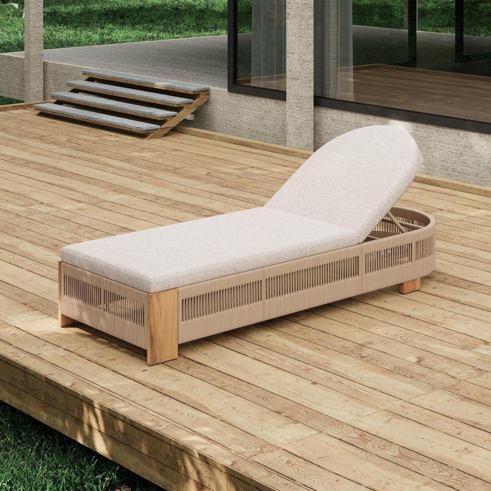 imageChristopher Knight Home Daskz Outdoor Chaise Lounge Chair Patio Outdoor Acacia Wood Chaise Lounge Adjustable Backrest Single Lounge Sofa Poolside Beach Yard Seating Rope Design 795 TeakBeigeTeakbeige 1 Pcs Set