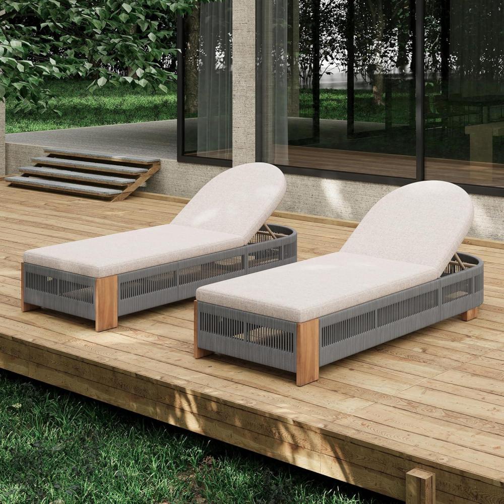 imageChristopher Knight Home Daskz Patio Chaise Lounge Chair Set of 2 Patio Outdoor Acacia Wood Chaise Lounge with Cushions Adjustable Backrest Poolside Beach Yard Seating Rope Design 795TeakGrayTeakgray 2 Pcs Set