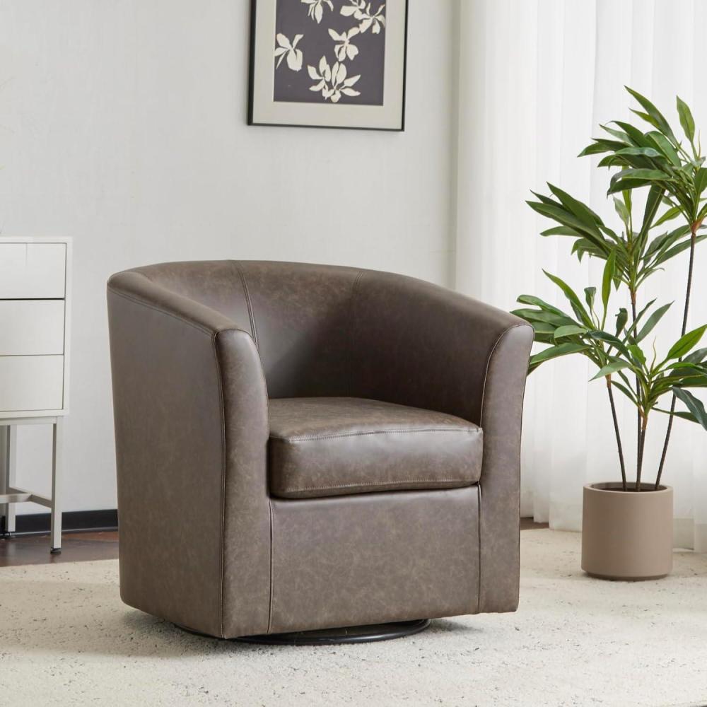 imageChristopher Knight Home Daymian Faux Leather Swivel Club Chair Living Room Swivel Barrel Chair with 360Degree Rotation and Cushion Modern PU Club Chair with Metal Base Dark BrownDark Brown