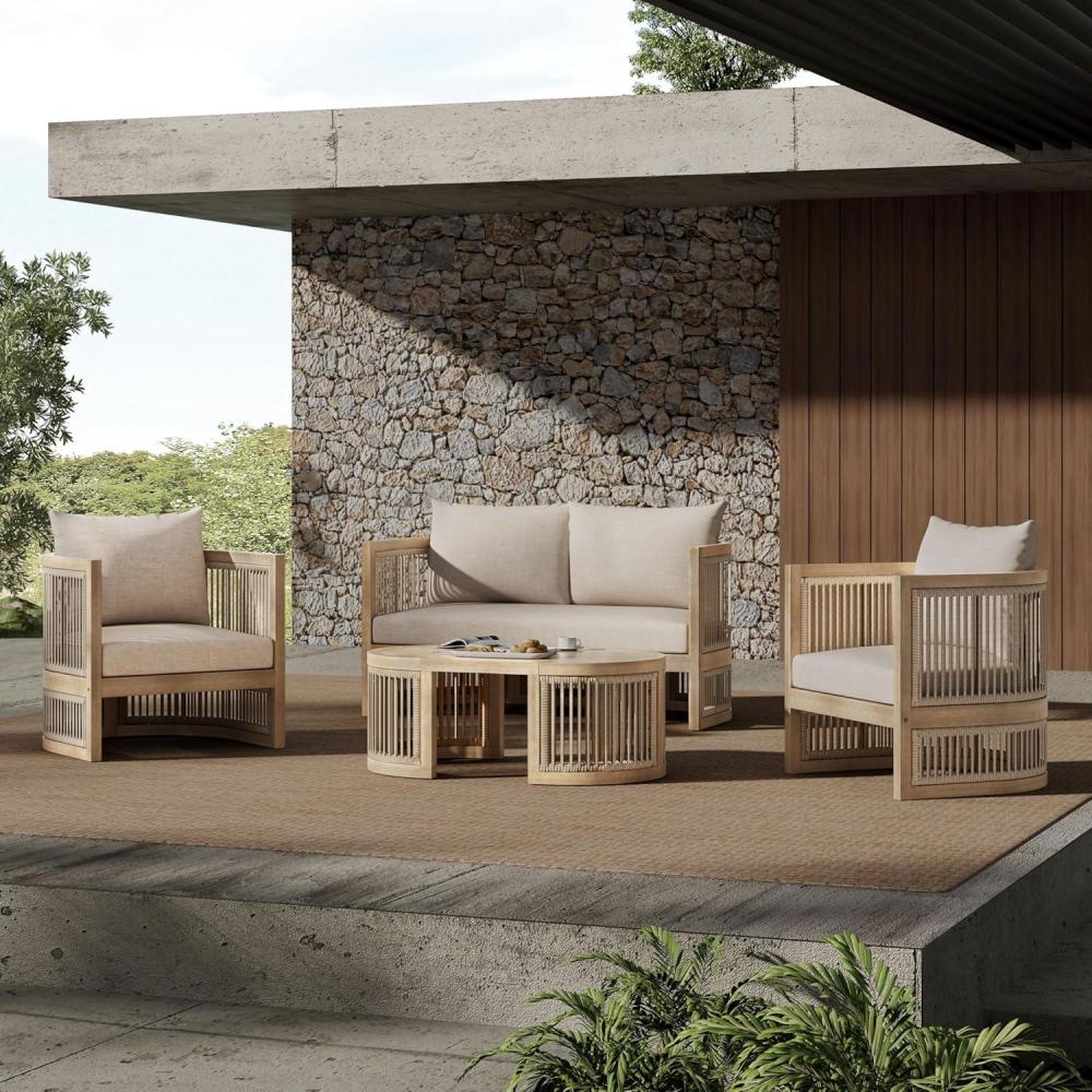 imageChristopher Knight Home Delbert Acacia Wood 4 Piece Patio Furniture Set Wooden Patio Conversation Set with Club ChairCoffee Table 4Seater Outdoor Loveseat Sofa Chair and Table Set NaturalBeige