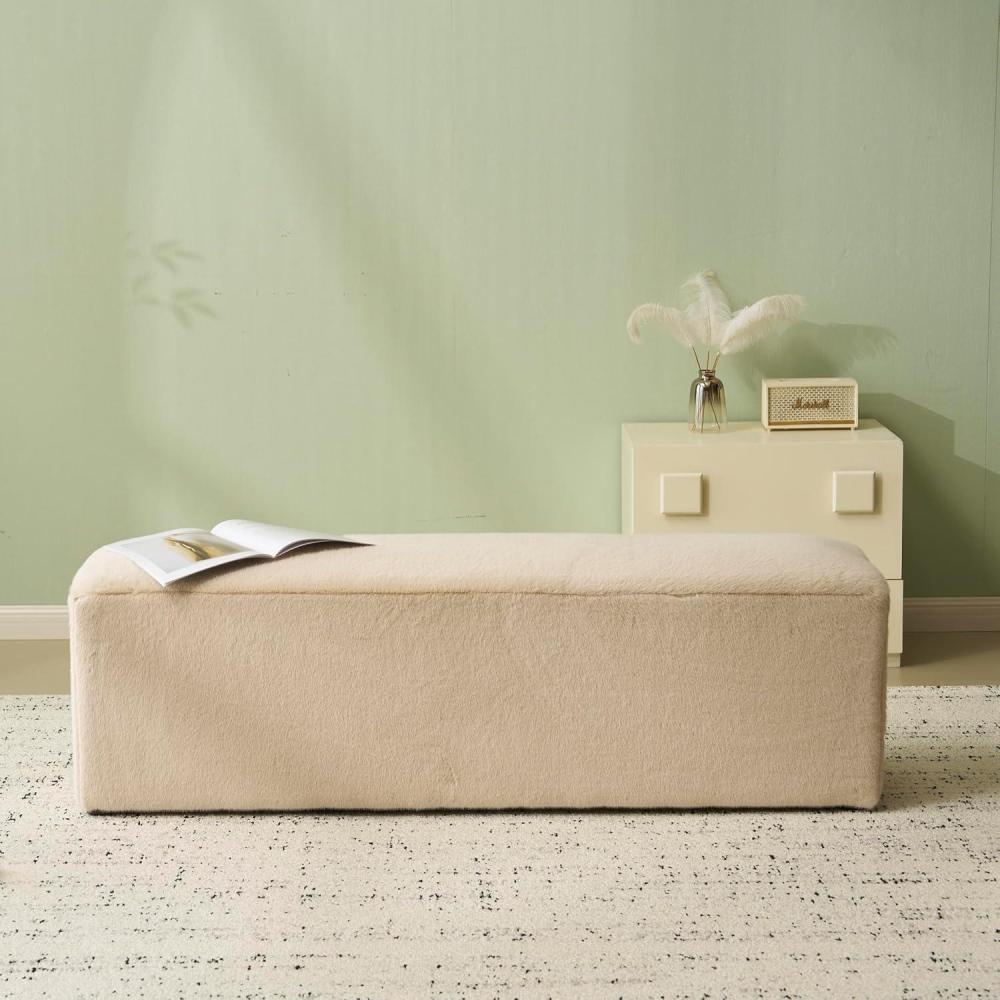imageChristopher Knight Home Deni Modern Plush Fabric Ottoman Bench Living Room Long Ottoman Foot Rest Bedroom End of Bed Bench with Wooden Frame Rectangular Ottoman Coffee Table Almond Beige