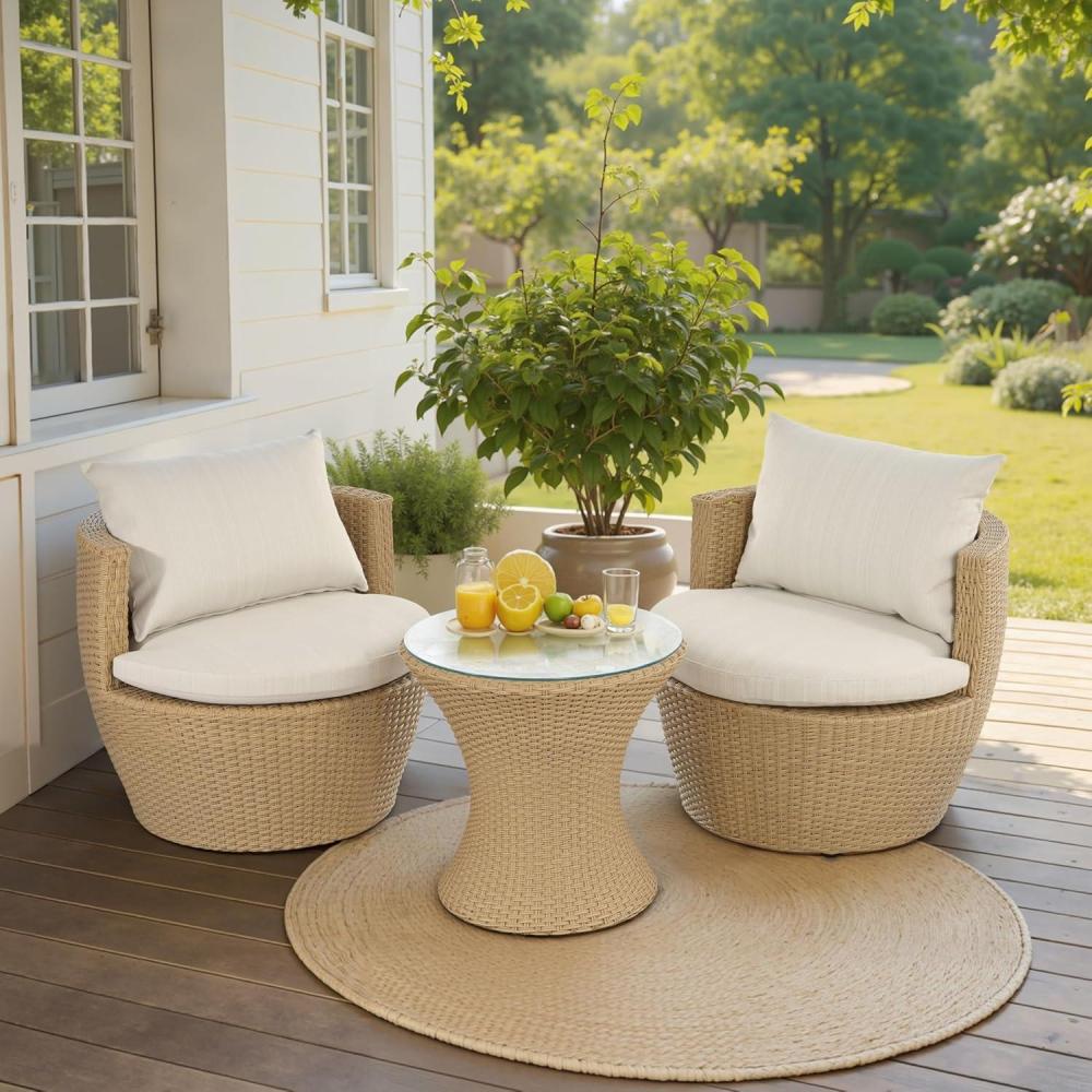 imageChristopher Knight Home Dessa Patio Conversation Set Wicker Rattan Club Chairs Wicker End Table Accent Chair with Cushions Mirror Table Top Conversation Set for Backyard Poolside Light Brown