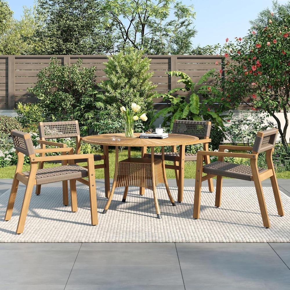 imageChristopher Knight Home Dolly Dining Chairs Set of 4 Acacia Wood Frame Dining Chairs Rope Woven Armchair Accent Dining Chair Set Patio Wooden Armchair for Backyard Poolside Garden Light TeakLight Teak