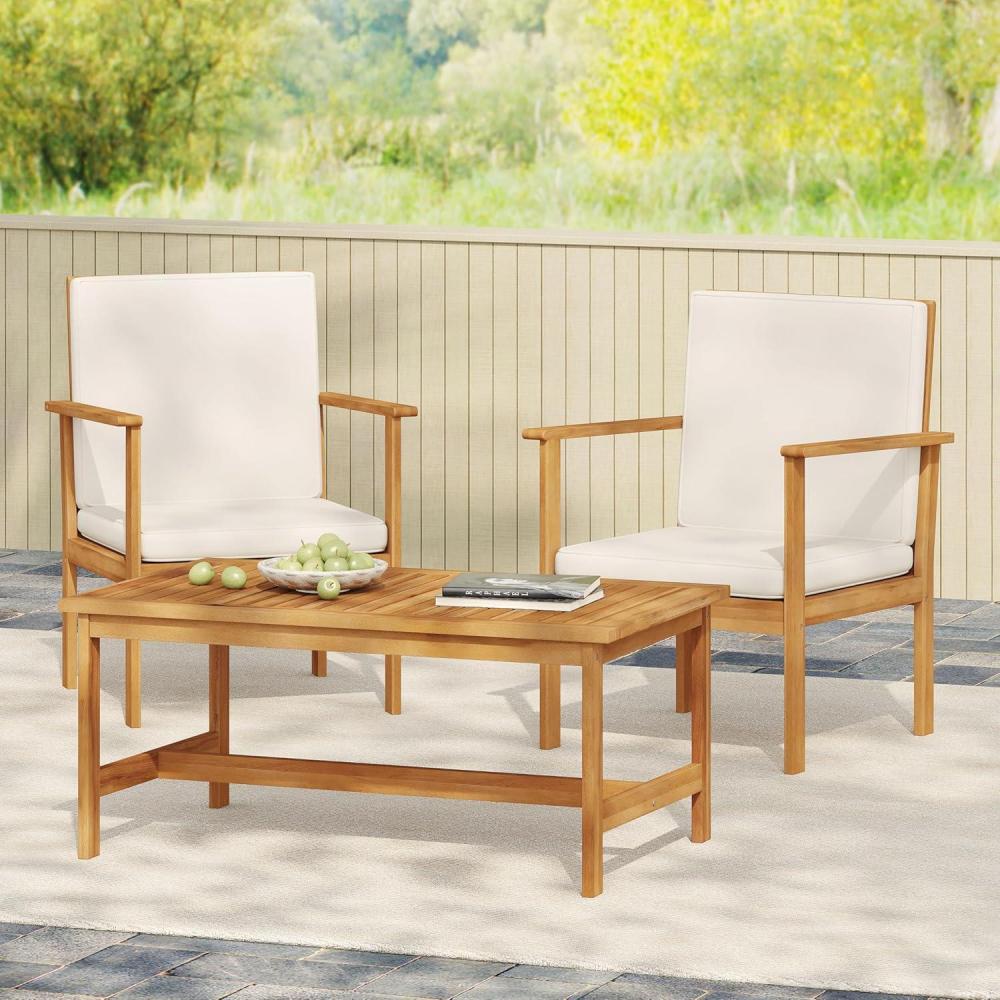 imageChristopher Knight Home Dunnigan Patio Conversation Set Acacia Wood Club Chair and Coffee Table Rectangular Side Table Slat Panel Armchair Outdoor Set for Backyard Garden Gathering TeakBrown