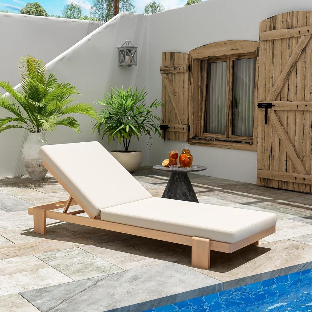 imageChristopher Knight Home Duska Acacia Wood Chaise Lounge Chair Outdoor Patio Outdoor Chaise Lounge with Cushions Adjustable Backrest Single Lounge Sofa Poolside Seating TeakBeige