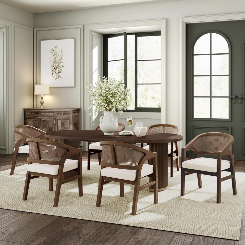 imageChristopher Knight Home Ebany 7 Piece Wooden Dining Set for 6 Dining Table and Chairs Set Oval Kitchen Table for 6 Curved Back Armchairs Restaurant Furniture Set with 6 Armchairs BeigeLight AshWalnut