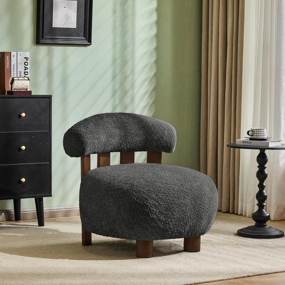 imageChristopher Knight Home Elvina Boucle Fabric Accent Chair Solid Wood Single Lounge Sofa Bedroom Comfy Reading Chair for Modern Minimalist Style Living RoomHome Office Olive GreenDark Gray